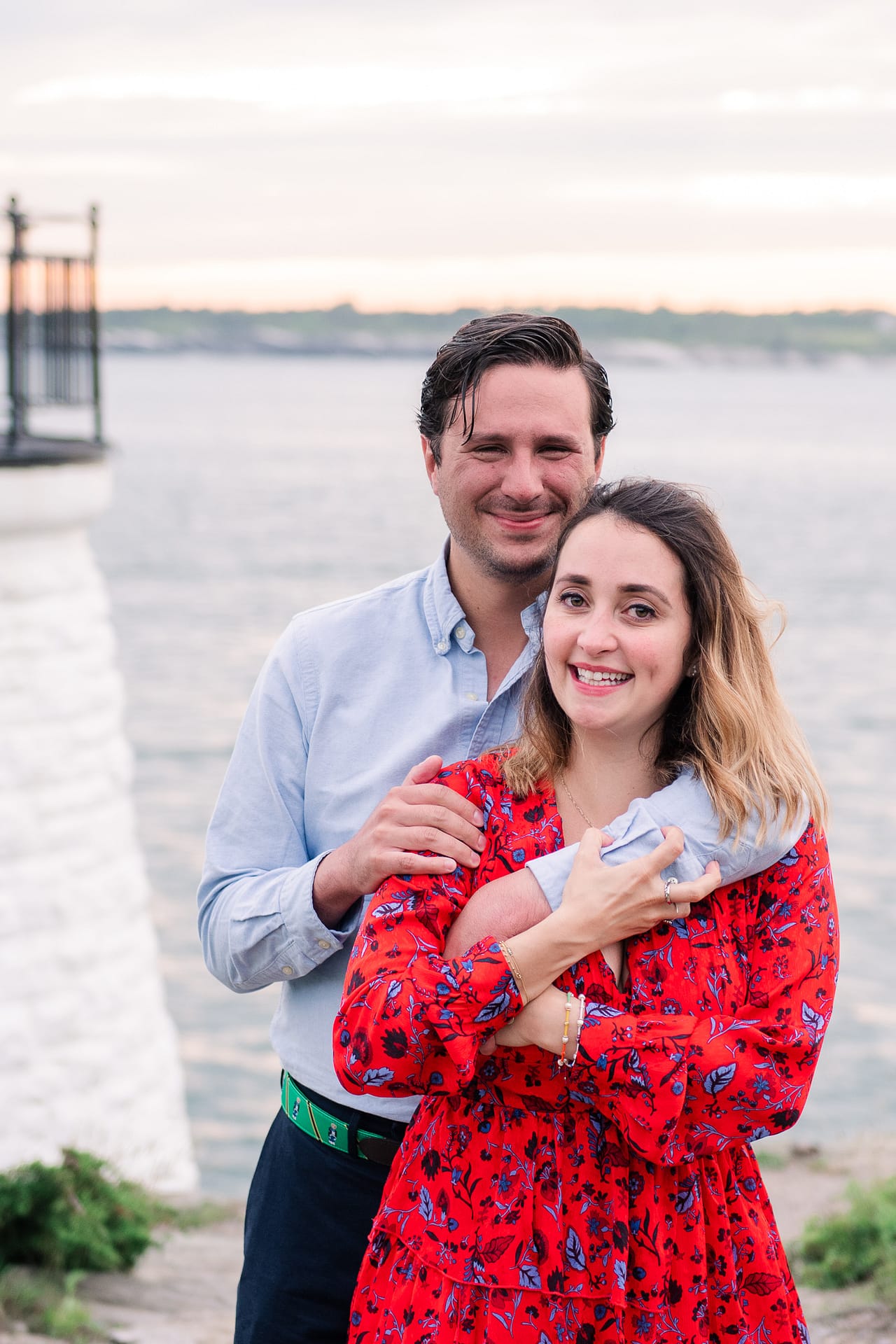 couple poses after newport ri proposal