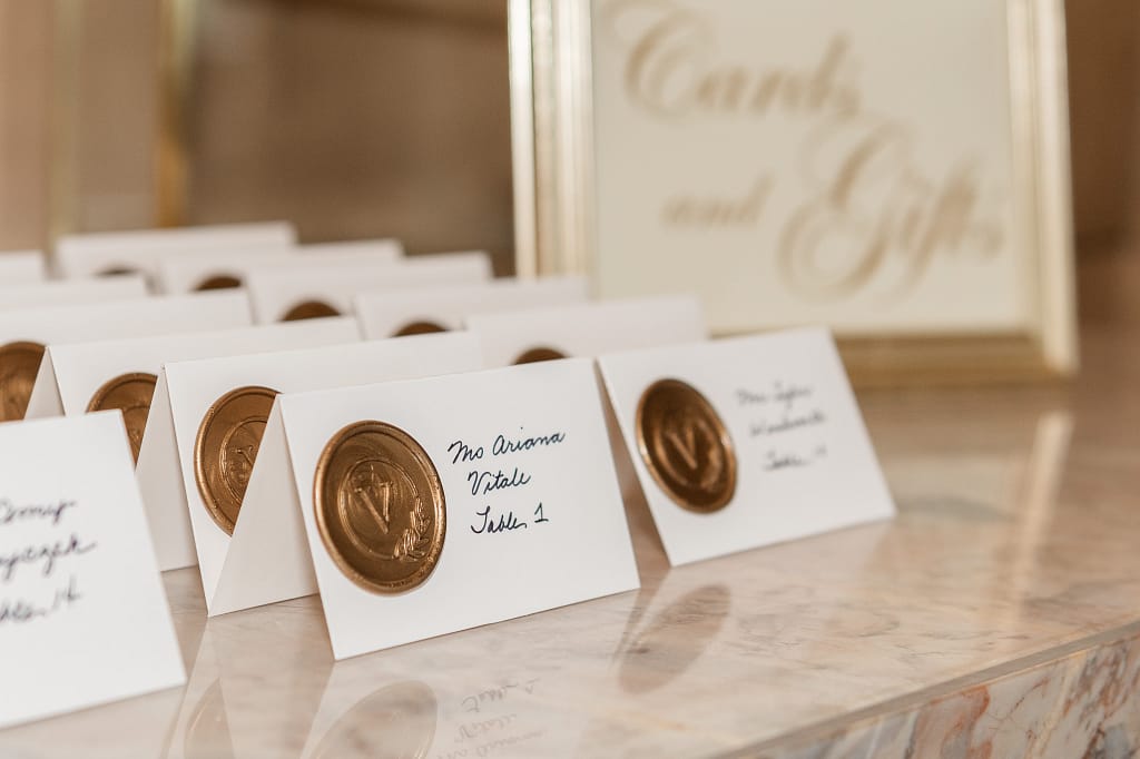 wedding place cards with gold seal