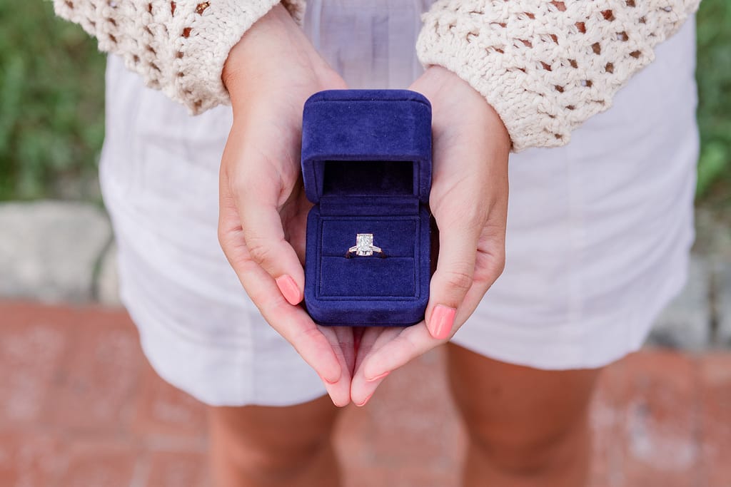 engagement ring in blue box