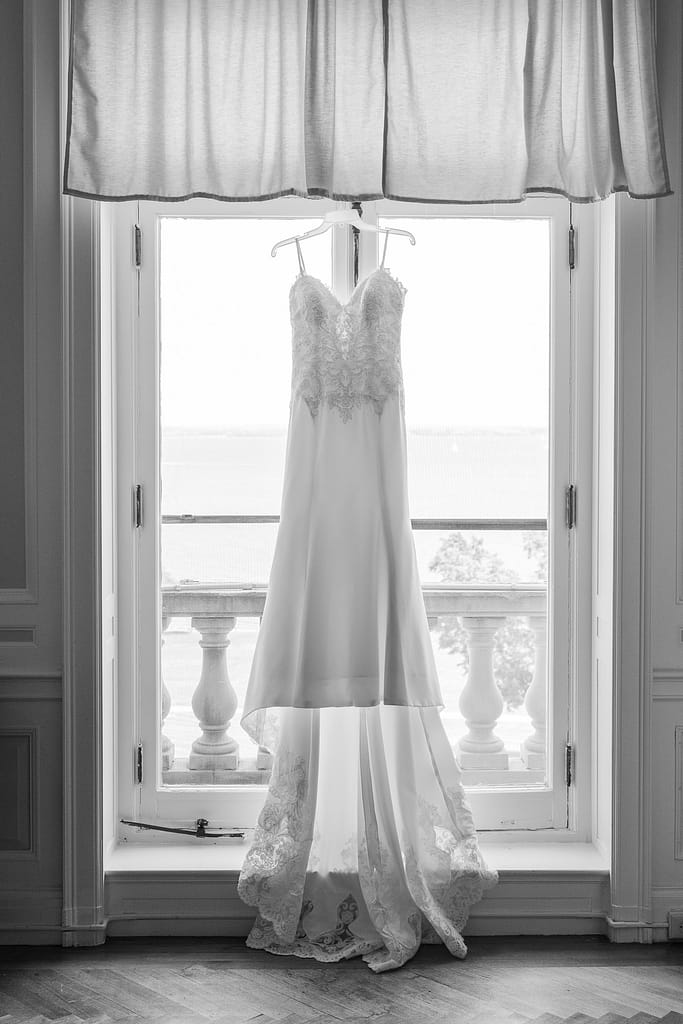 wedding dress in natural window light