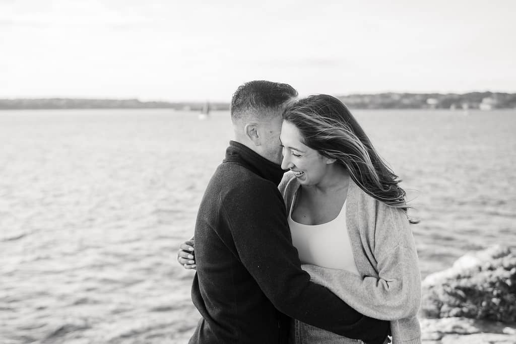 couple smiles after newport rhode island proposal