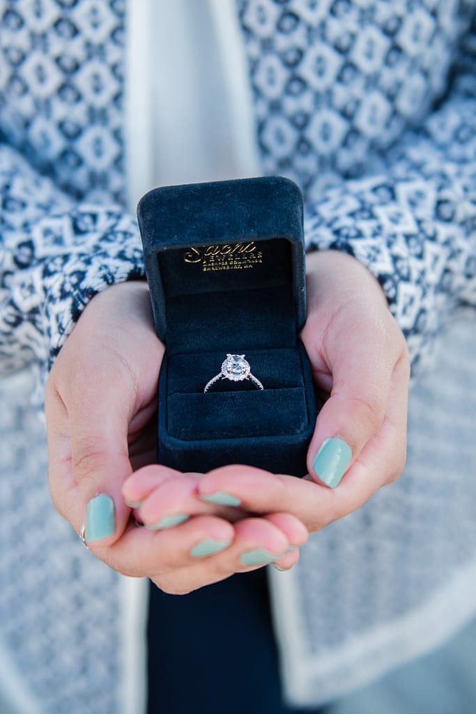 engagement ring in blue box