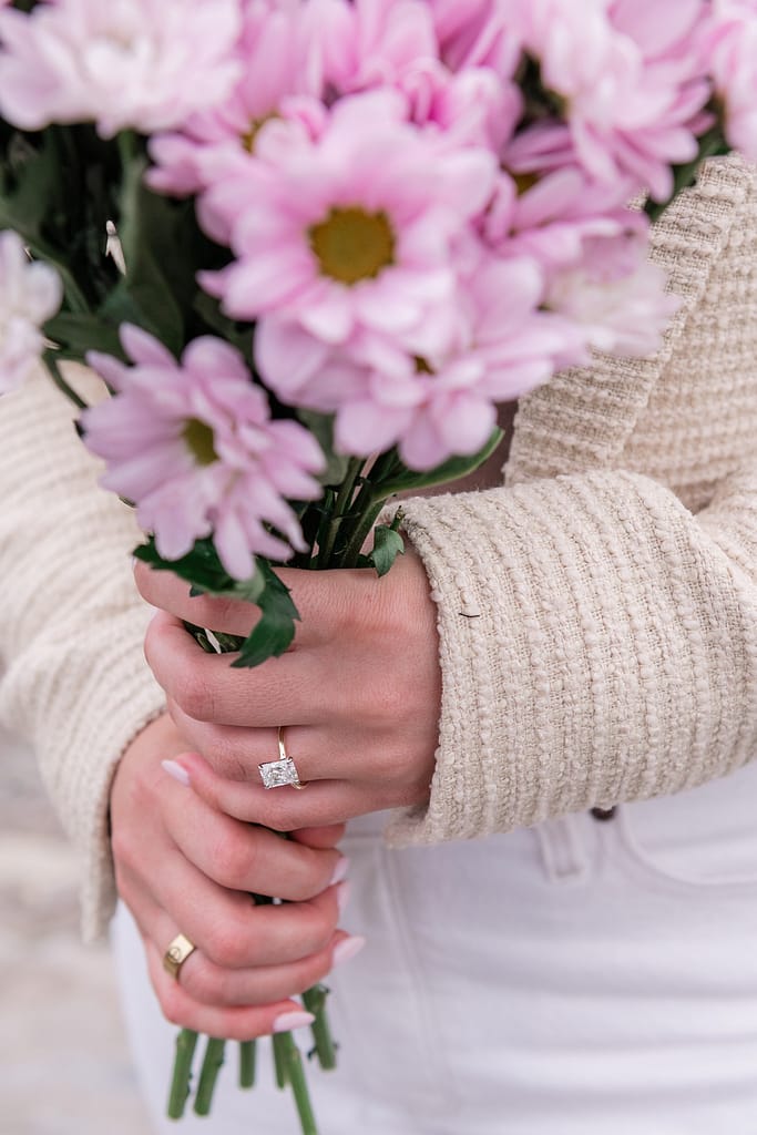 flowers and enagement ring