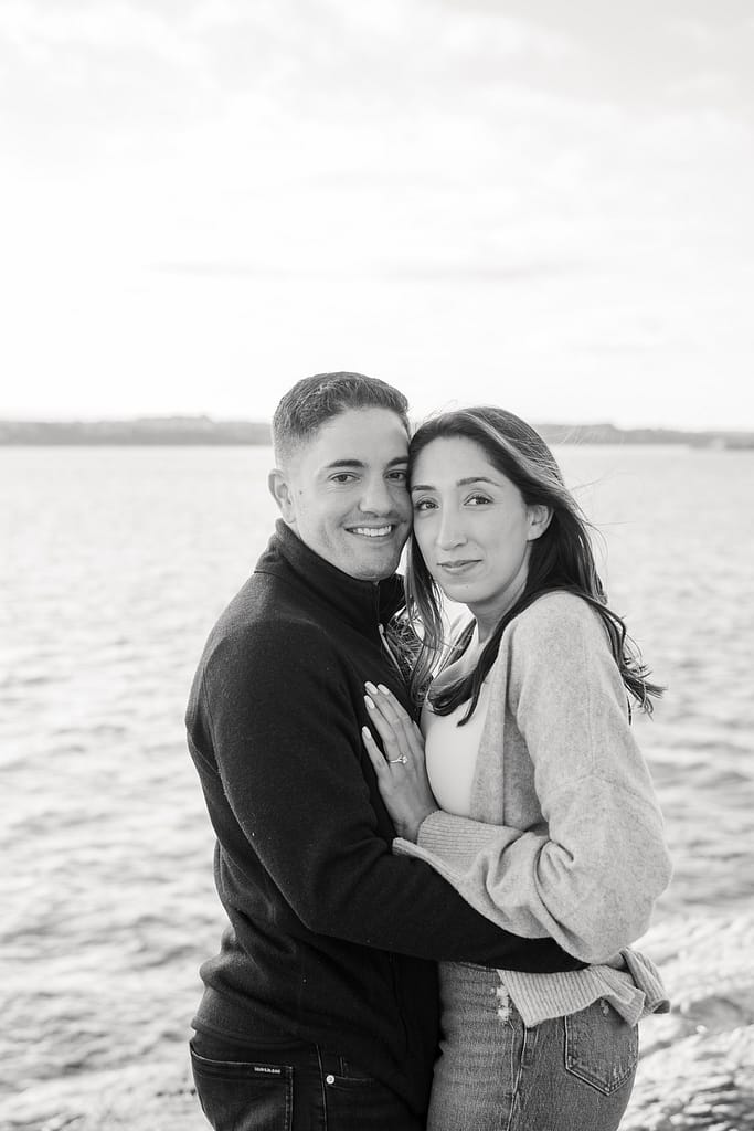 couple smiles after newport rhode island engagement